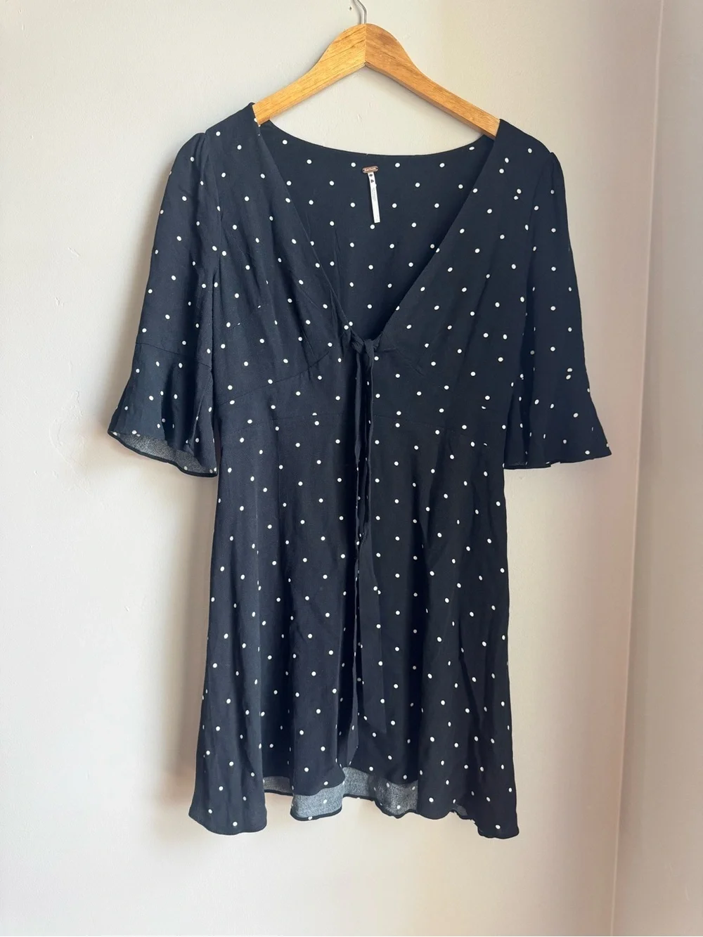 Free People All Yours Polka Dot Mini Tie Front Dress XS Boho Coquette Fairycore